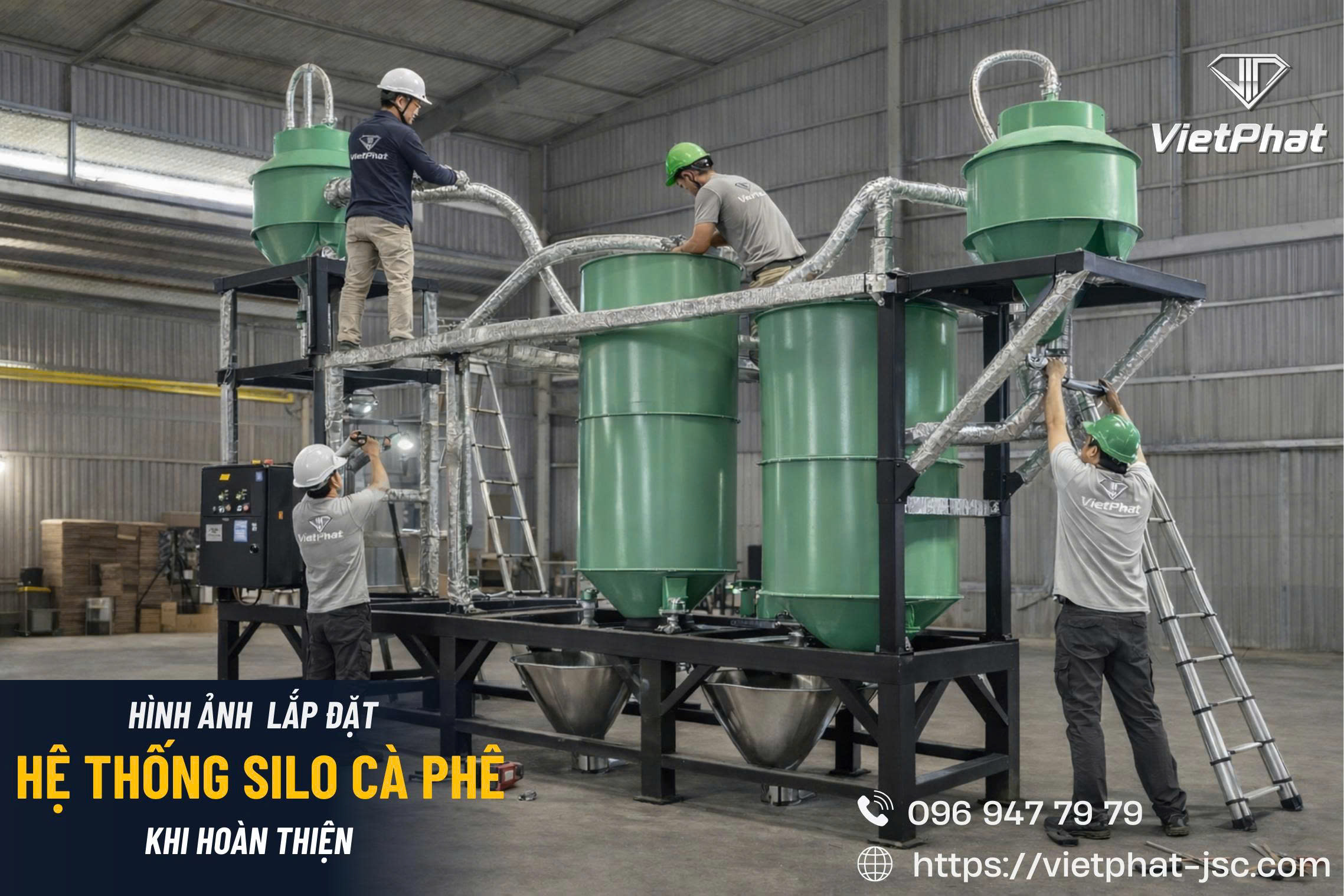 VIỆT PHÁT – LẮP ĐẶT THỬ HỆ THỐNG SILO CÀ PHÊ TRƯỚC KHI HOÀN THIỆN